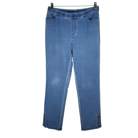 DENIM & CO. SET OF 2 COMFY KNIT SLIM LEG JEANS WITH BLING BUTTONS - Picture 2 of 13